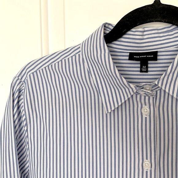 EUC Who What Wear  Striped button down Shirt w/ Black Tassels size M - Picture 2 of 4